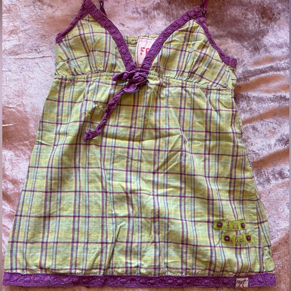 2000s Frutta green and purple v neck tank top